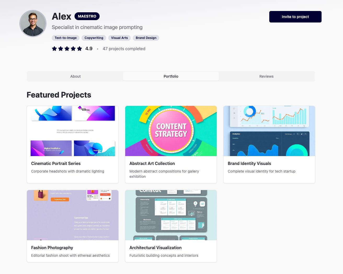 Profile Portfolio section showing featured projects